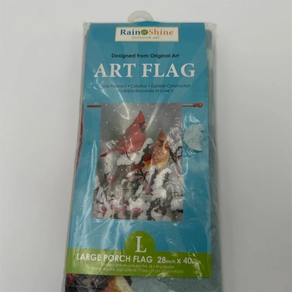 Rain or Shine Outdoor Art Porch Flag 28x40 Winter Cardinals Snow Berries‎